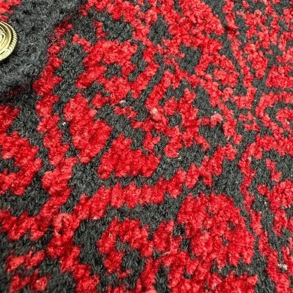 Vintage Vest 1990s Chenille Knit Black Red Button Up Scalloped Edges Small Korea - Picture 5 of 9